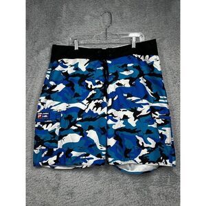 Pelagic Men's Sz 38 Fish Camouflage 9" Board Cargo Shorts Blue Fishing Polyester